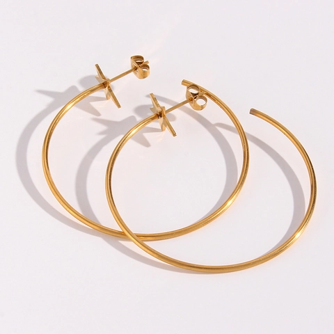 Edelstahl Creolen Mit Sternstecker Großer Kreis Poliert Minimalistisch INS Trendiger Schmuck Für Damen