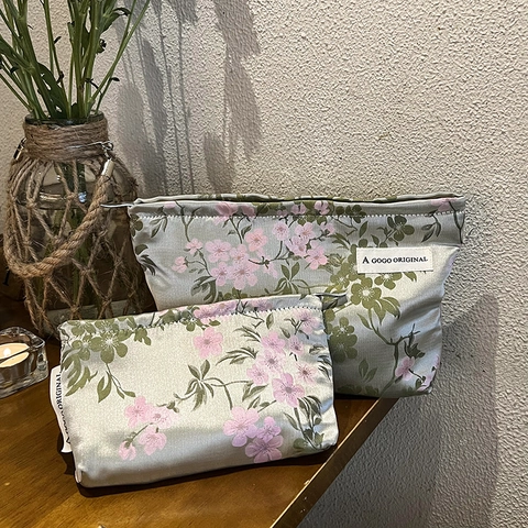 Borsa Trucco Floreale In Raso Consistenza Raso Pochette Cosmetici Organizzatore Da Viaggio Stile Retro Elegante Per Donna