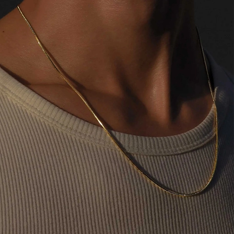 Collar de Cadena de Serpiente Minimalista de Acero Inoxidable para Hombre Joyería Geométrica Chapada en Oro de 18K Plata Regalo