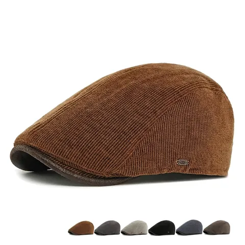 Vintage Corduroy Ivy Cap Warm Gefütterte Winter Flatcap Mit Lederrand Peaked Painter Hat Für Herren Damen