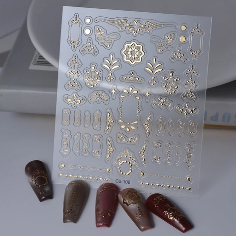 Autocollants Pour Ongles 5D Relief Or Baroque Rétro Soleil Lune Étoiles Imperméable Autocollant Manucure DIY