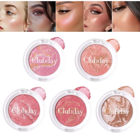 Blush Marbré Cuit Poudre Enlumineur Nacré Éclat Du Visage Rouge Palette Scintillante Maquillage Longue Durée