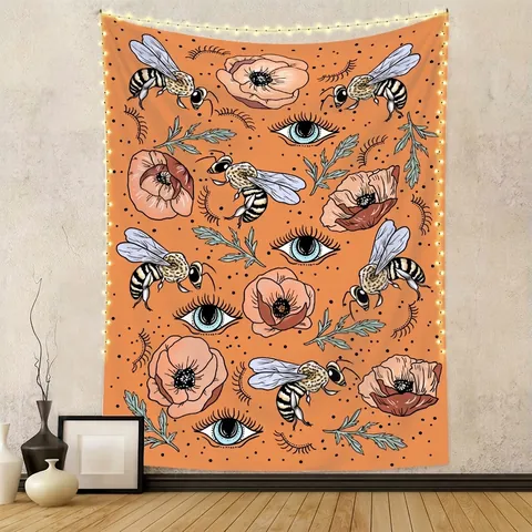 Arazzo Da Parete Poliestere Estetico Vintage Ape Fiore Di Papavero Occhio Mistico Arte Boemia Retro Decorazione Casa