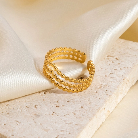 Edelstahl 18K Vergoldet Dreilagig Perlen Verstellbarer Offener Ring Für Damen Personalisierte Geometrische Schmuck Geschenk