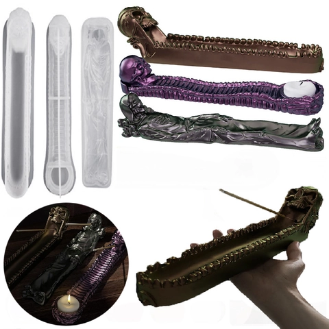 Silicone Mold For Skull Incense Holder Gothic Human Spine Skeleton Head DIY Resin Casting Candle Holder Halloween Decor