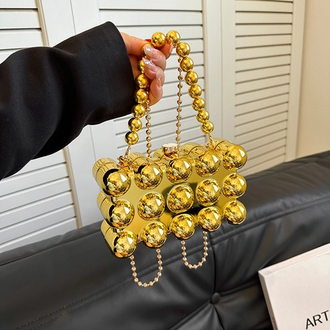 Acrylic Sphere Texture Evening Clutch Bag Metallic Glossy Box Shoulder Crossbody Purse For Party Wedding With Chain Strap