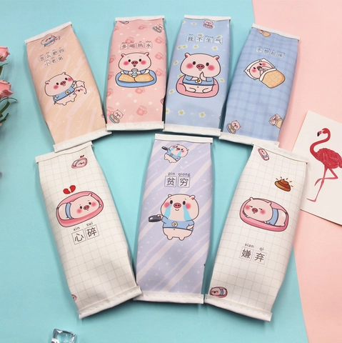 Estuche de Lápices de Cuero PU con Diseño de Cerdo Animado Bolsa de Snack Gran Capacidad Estuche de Papelería para Estudiantes