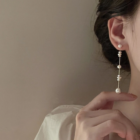 Orecchini Pendenti Con Nappa Di Perle D'acqua Dolce Barocche Retro Francesi Con Perno In Argento Sterling 925