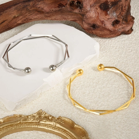 Edelstahl Geometrische Verdrehte Offene Armreif Armband Für Damen Verstellbare Minimalistische Gold Silber Plattiert Mode Schmuck