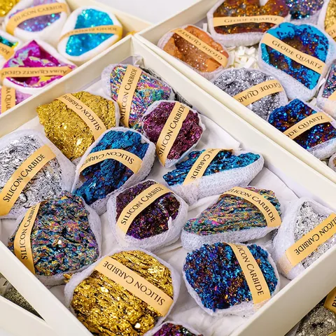 Natural Crystal Mineral Specimens Gift Box Amethyst Aura Quartz Geode Collection Healing Stones Home Decor Ornament