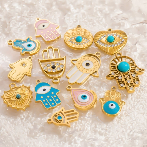 Ciondolo In Acciaio Inossidabile Malocchio Mano Di Fatima Accessori Gioielli Fai-da-te Punk Hip Hop Charm Per Collane