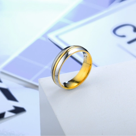 316L Stainless Steel Minimalist Two Tone Gold Silver Ring 6mm Wide Simple Band Ring For Men Women Fashion Jewelry Gift