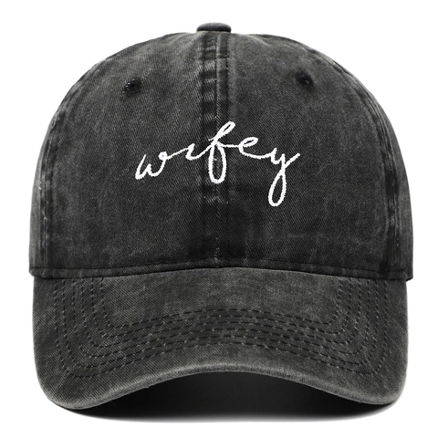 Casquette De Baseball Broderie Wifey Coton Lavé Style Rétro Vintage Ajustable Chapeau De Soleil Extérieur