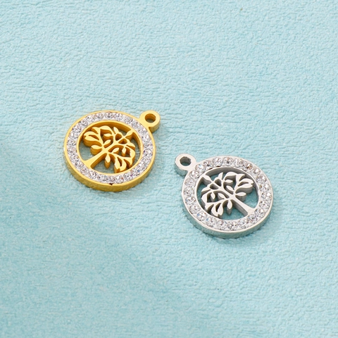 Ciondoli Albero Della Vita Tondi Acciaio Inossidabile Cavo Albero Dei Desideri Zircone Strass Accessori Per Creazione Gioielli