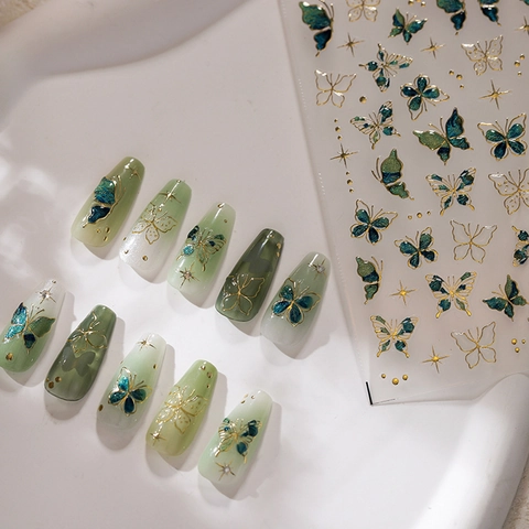 Autocollants Ongles Papillon Bord Doré Paillettes Adhésifs Ultra Mince Décalcomanies Manucure Décoration Ongles