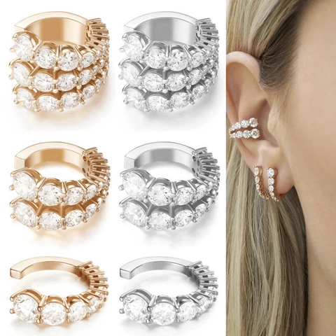 Rhinestone Legering Oormanchetten Niet Piercing C Vorm Multi Layer Mode Clip Op Oorbellen Voor Vrouwen