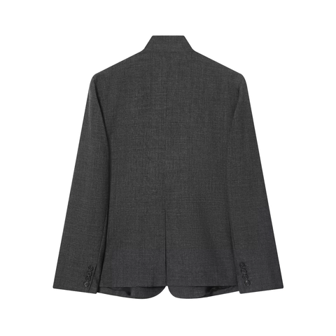Dames Blazer Jas Met Opstaande Kraag Donkergrijs Knoopsluiting Wolmix Lange Mouwen Zakelijk Casual Chique