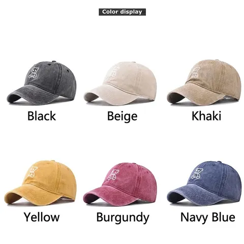 Casquette De Baseball En Coton Lavé Rétro Délavé Chapeau Protection Solaire Avec Broderie Ours Dessin Animé Streetwear Unisexe