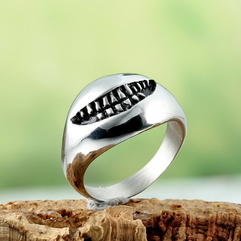 Anello Bocca Di Squalo Sorridente Acciaio Inossidabile Gotico Punk Sorriso Malvagio Hip Hop Gioielli Lucidati Uomini Donne