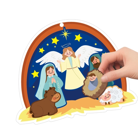 Nativity Scene DIY Christmas Ornament For Kids Cartoon Religious Jesus Birth Card Stickers Ribbons Tattoo Stickers Tree Decoration