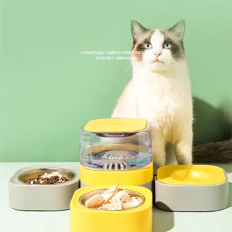 Automatische Voerbak En Waterdispenser Voor Huisdieren 304 Roestvrijstalen Bakken Gefilterde Waterfontein Voor Katten