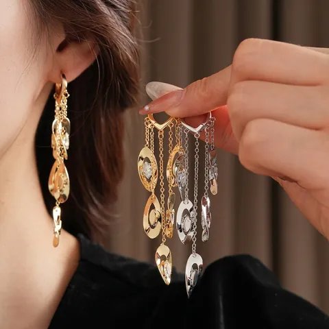 Orecchini Pendenti Nappine Zircone Con Perno In Argento Frange Lunghe Gioielli Eleganti Di Moda Per Donna