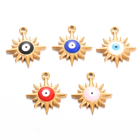 Evil Eye Sunburst Star Pendant Stainless Steel Enamel DIY Jewelry Making Charms For Earrings Bracelet Necklace