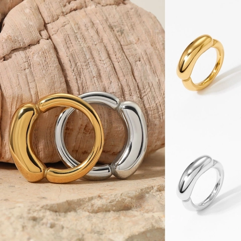 Minimalist Chunky Dome Ring Stainless Steel Smooth High Polished Vacuum Plated Band Jewelry For Women