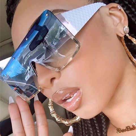 Oversized Vierkante Zonnebril Voor Dames Mode Geïntegreerd Verloopglas UV400 Klinknagels Gewatteerde Poten Punkstijl