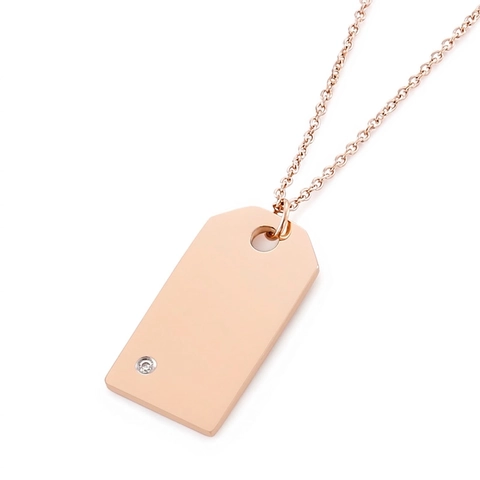 Minimalist Rectangular Tag Necklace Stainless Steel Zircon Inlaid Pendant Fashion Jewelry For Men Women