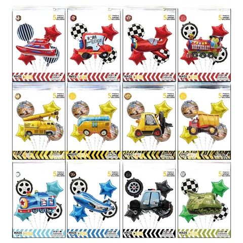 Globos De Papel De Aluminio Vehículos Dibujos Animados Excavadora Coche Policía Avión Tren Decoraciones Fiesta Cumpleaños Película Aluminio Colorido Novedad