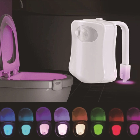 Motion Sensor LED Toilet Night Light RGB Color Changing Bathroom Lighting Accessory Battery Powered Universal Fit