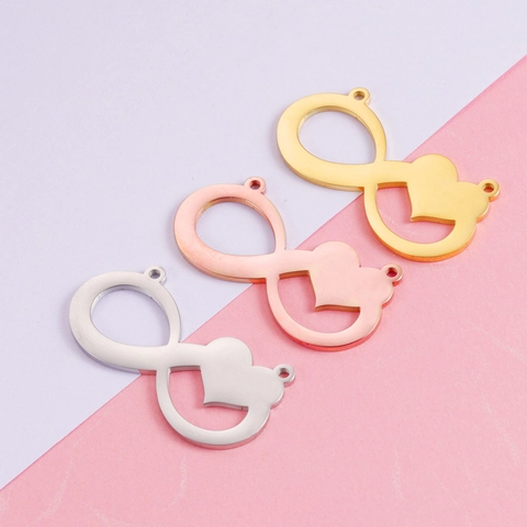 Infinity Heart Charm Connector 304 Stainless Steel Mirror Polished Double Hole For Necklace Bracelet Jewelry Making