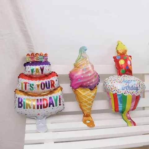 Mini Ice Cream Cone Cake Cupcake Foil Balloons Aluminum Film Rainbow Macaron Birthday Party Decorations Kids Favors Novelty