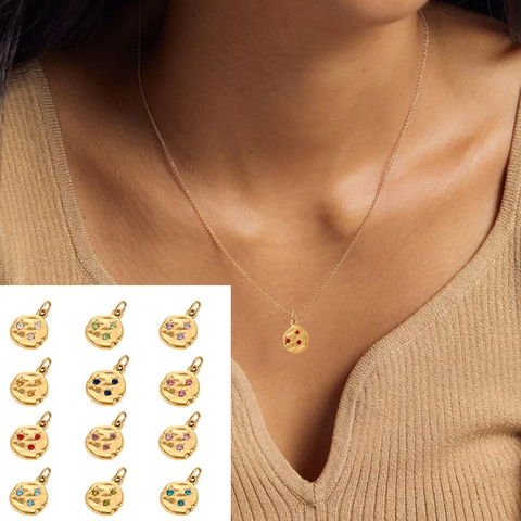 Round Hammered Pendant With Three Star Rhinestones Gold Plated Stainless Steel Charm For DIY Necklace Jewelry Findings