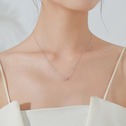 Collana Con Pendente In Zirconia Rosa Ovale Per Donna In Argento Sterling 925 Semplice Elegante Catena Di Clavicola Halo