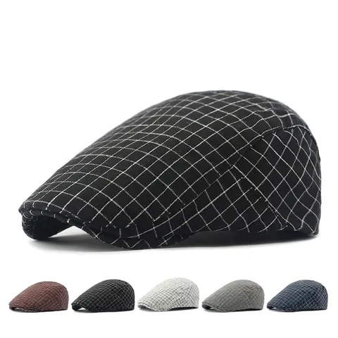 Vintage Plaid Beret Hat For Men And Women Cotton Breathable Adjustable British Style Flat Cap Ivy Newsboy Hat