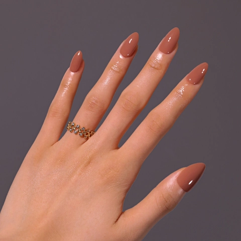 Solid Color Coffee Brown Press On Nails Almond Shape Glossy Full Cover Artificial Fake Finger Nails For Women Daily Wear