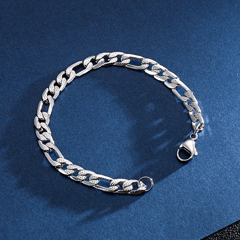 Figaro Schakelarmband Roestvrij Staal Titanium Getextureerde Ruit-Schakels Hip-Hop Sieraden Voor Heren Dames Karabijnsluiting