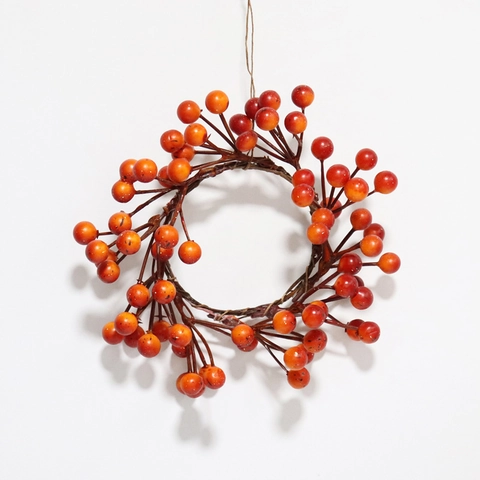 Artificial Berry Candle Ring Orange Red Autumn Halloween Wreath Decor For Pillar Candle Holder Home Party Table Ornaments