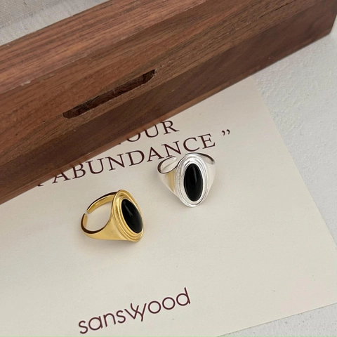 Vintage 925 Sterling Silber Ring Mit Schwarzem Onyx Für Damen Minimalistischer Ovaler Edelstein Verstellbar
