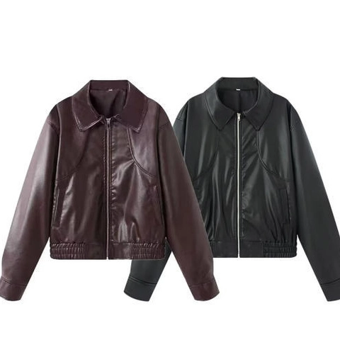 Damen Kunstlederjacke PU Moto Biker Mantel Reverskragen Reißverschluss Streetwear Lässig Schick Mode