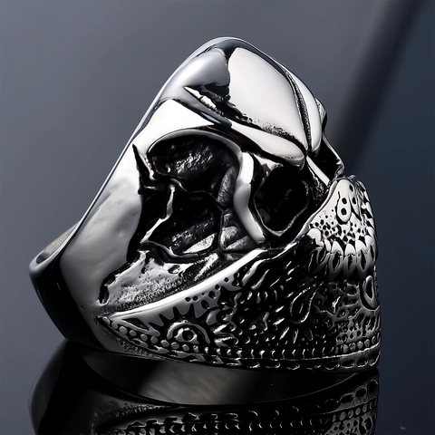 Anello Teschio Acciaio Inossidabile Lucidato Retro Gotico Punk Bandana Maschera Gioielli Per Uomo