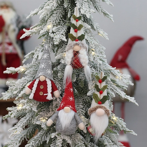 Gnomi di Natale Scandinavi Ornamenti di Peluche Con Cappello in Maglia a Fiocco di Neve Bambola Senza Volto per Decorazione Appesa a Casa
