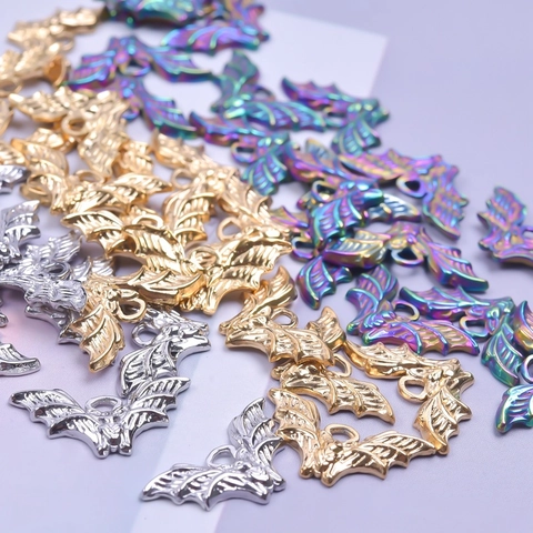 Stainless Steel Bat Pendant Necklace For Women Men Halloween Jewelry Electroplated Gold Rainbow Color Animal Charm Necklaces