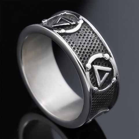 Anello Totem Massonico Vintage In Acciaio Inossidabile Simbolo Valknut Norreno Fascia Retro Punk Gioielli Geometrici Uomo Donna