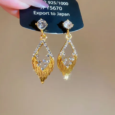 Hollow Leaf Drop Earrings With Rhinestone And 925 Sterling Silver Earring Post Vintage Luxury Jewelry For Women