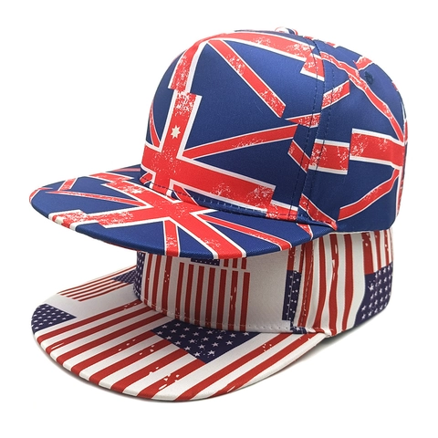 Casquette Snapback Baseball Polyester Imprimé Drapeau Style Rétro Distressed Unisexe Hip Hop Streetwear
