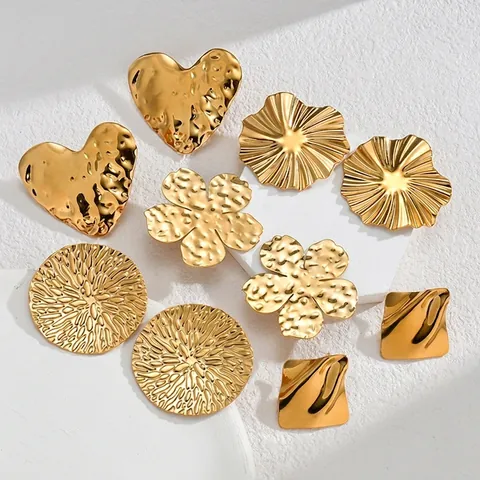Edelstahl Gehämmert Herz Blume Ohrringe Vergoldet Wellig Geometrisch Minimalistisch Damen Mode Schmuck Ohrringe
