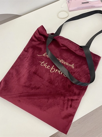 Samt Tote Bag Vintage Gold Buchstaben Stickerei Burgund Große Kapazität Schulter Handtasche Für Damen Alltag